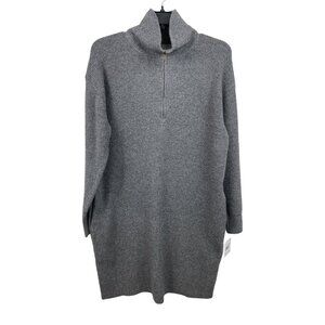 Falls Creek Womens Gray Ribbed Knit Long Sweater Dress Large Half Zip High Neck